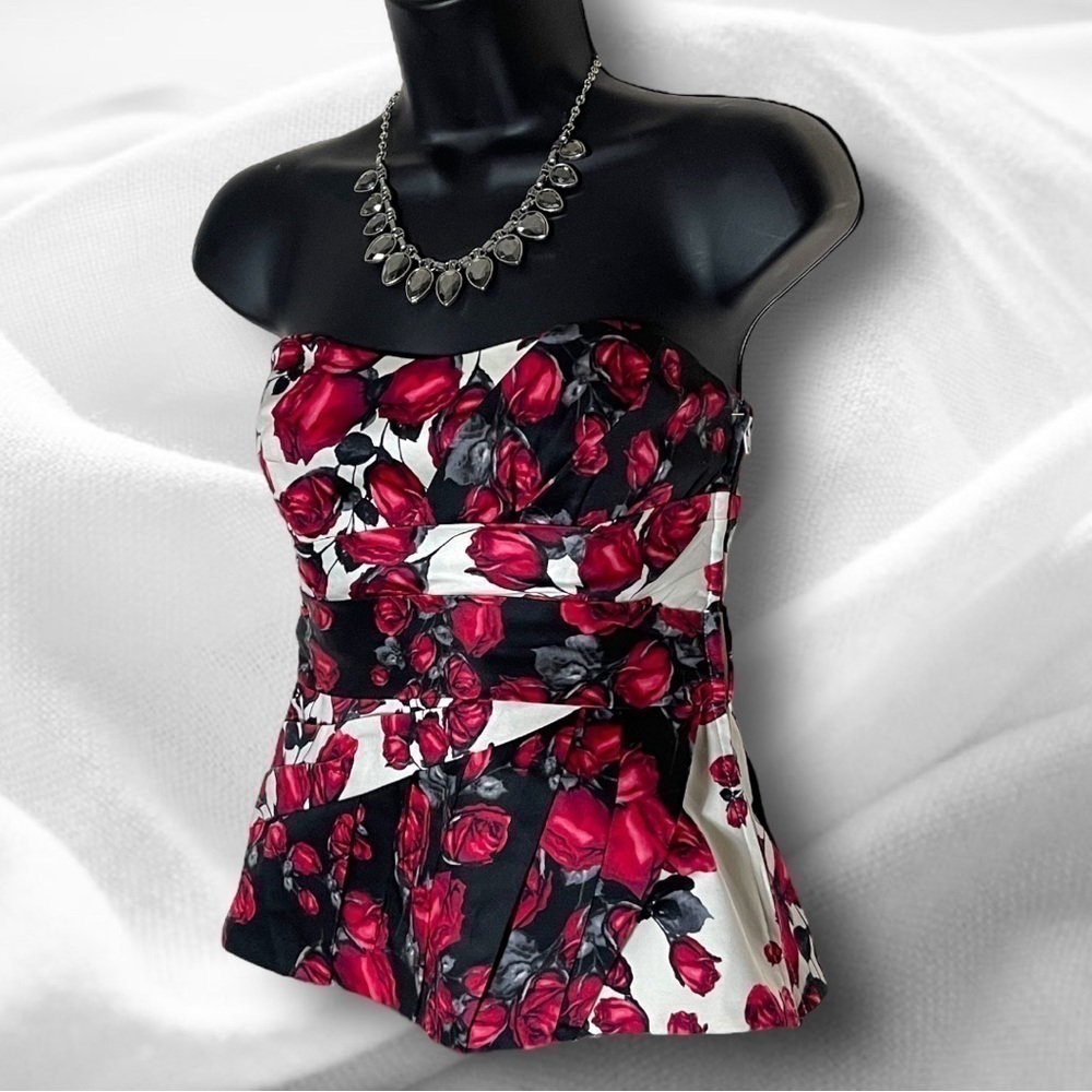 White House Black Market Strapless Rose Print Bustier Corset Top Size 0
